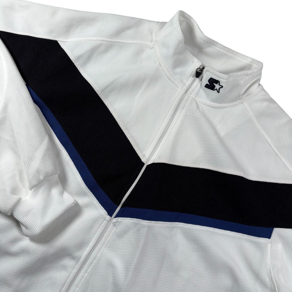 VTG Starter Mens White Black Blue Track Jacket Full Zip Sz‎ L Streetwear Run DMC